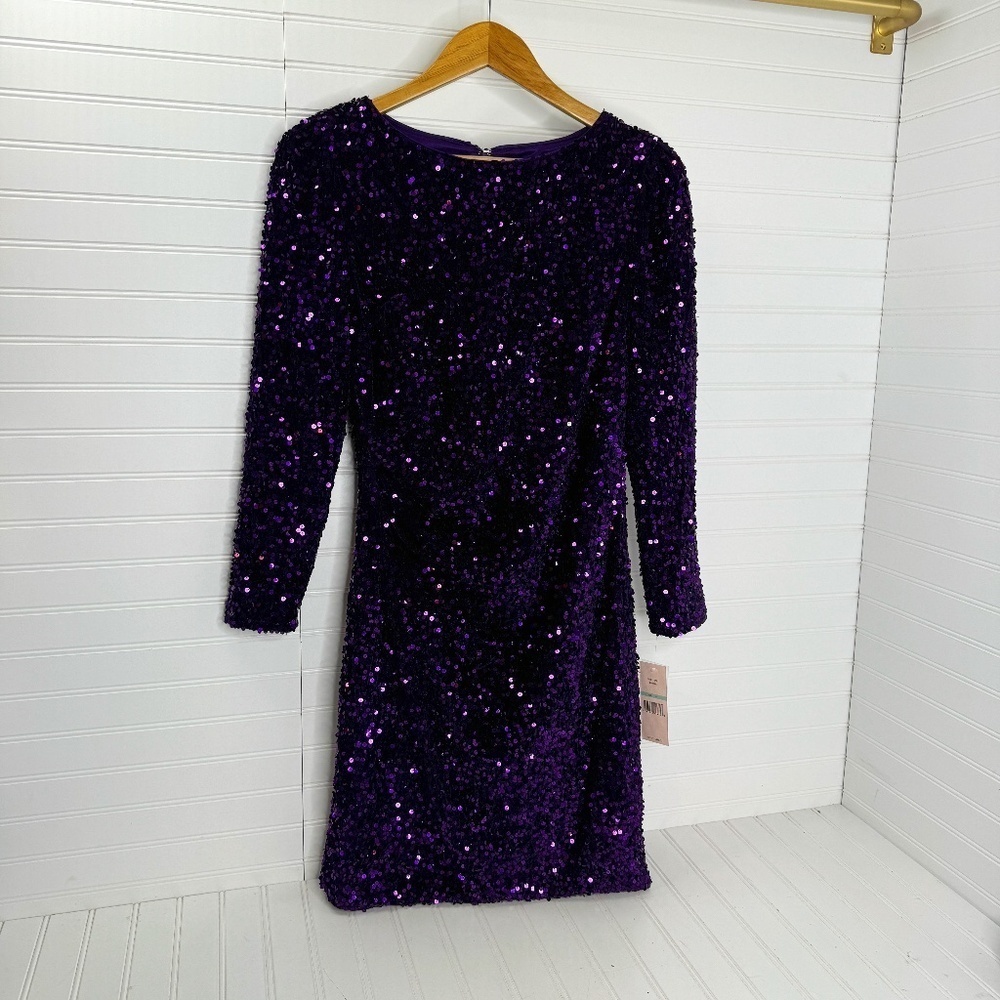 NWT Nanette Lepore Purple Sequin Dress Long Sleeve Size 8